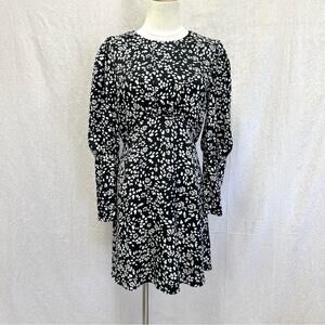 Topshop Austin Black Floral Mini Dress‎ Bishop Sleeve Open Back
 size 6